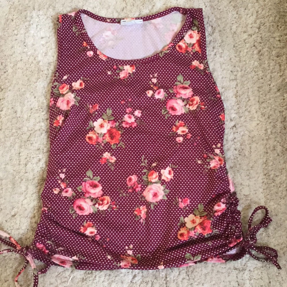 Magenta white dotted floral print tank